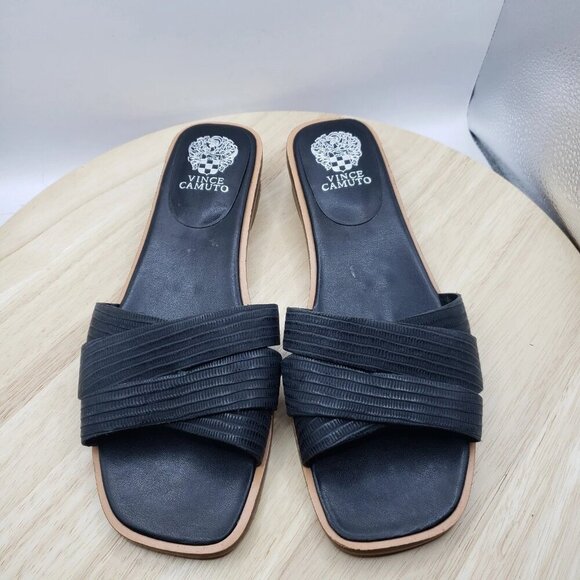 Vince Camuto Ydelle Crisscross Black Leather Slides Size size 8 M - Picture 2 of 8